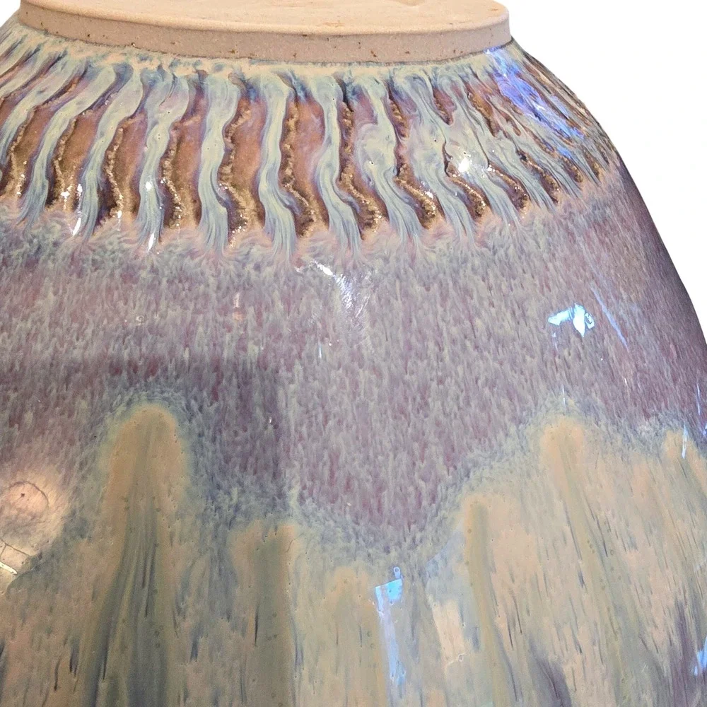 Vintage 1990s‎ Bill Campbell Pottery Vase Signed Blue Flambe Drip Glaze Globe 9